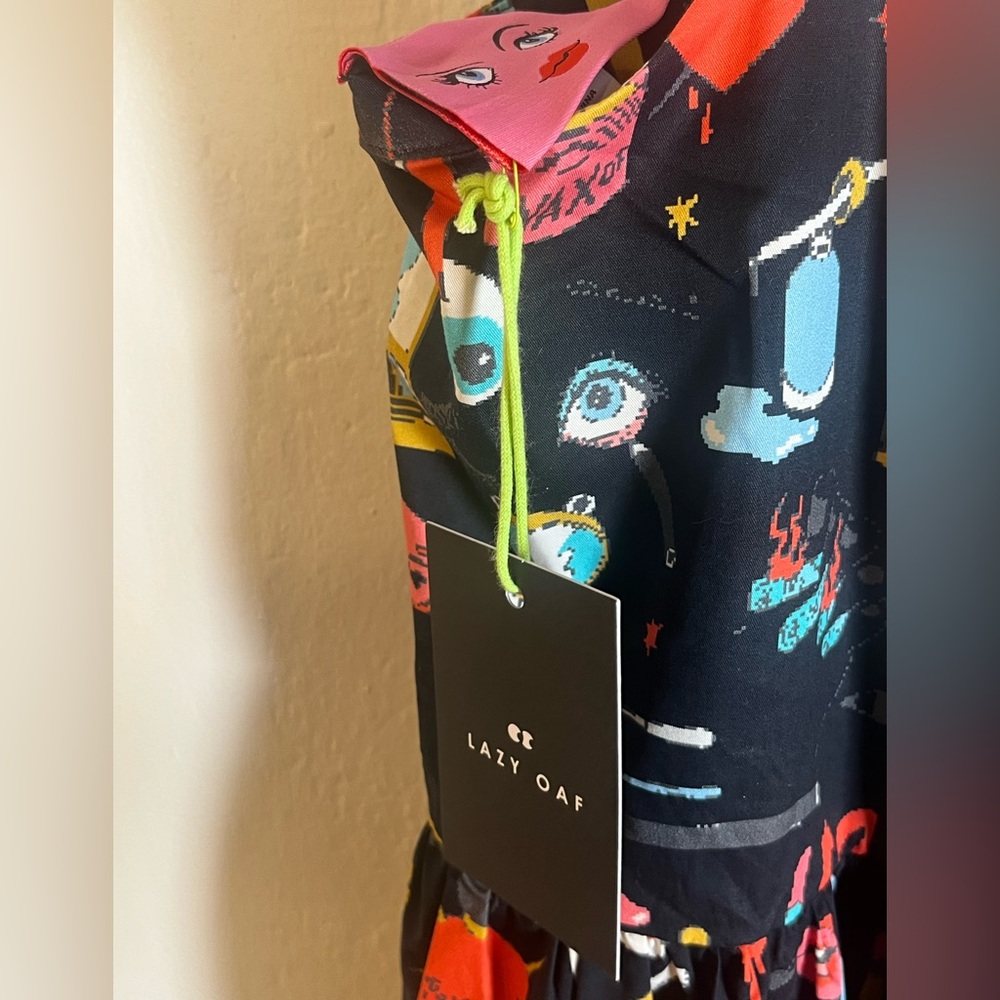 Lazy Oaf Black Multi Cosmetic Print Midi Dress NWOT - Picture 6 of 8